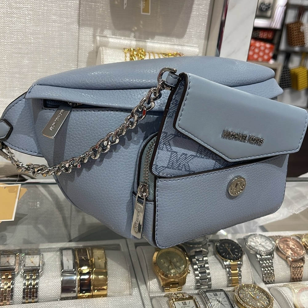 Michael Kors Maisie Lg Leather 2-in-1 Sling Pack Fanny Waist Bag Crossbody Belt - Picture 2 of 16